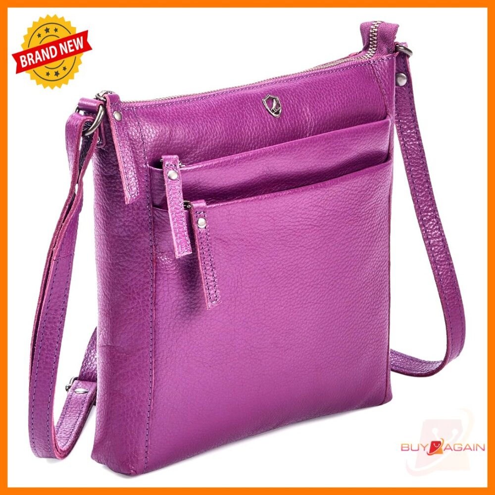Small Genuine Leather Crossbody Bag With Triple Zipper Adjustable Strap